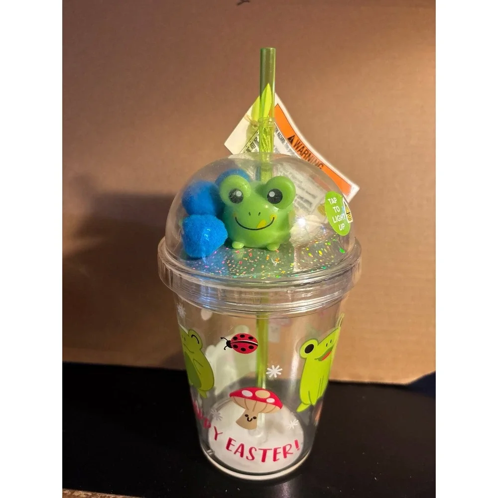 Keroppi Light-Up Straw Tumbler Cup Kids Frog Dome Lid Glitter NEW